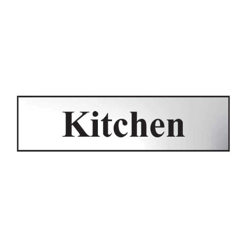 Kitchen' Sign, Chrome Effect, Self-Adhesive PP (200mm x 50mm)