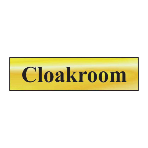 Cloakroom' Sign, Polished Gold Effect, Self-Adhesive PP (200mm x 50mm)