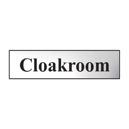 Cloakroom' Sign, Chrome Effect, Self-Adhesive PP (200mm x 50mm)