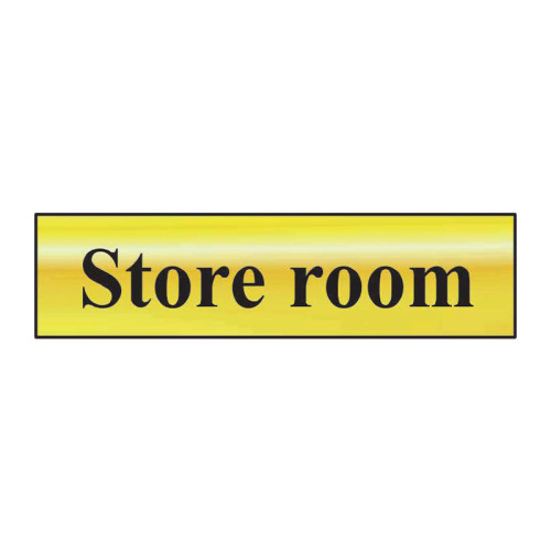 Store Room' Sign, Polished Gold Effect, Self-Adhesive PP (200mm x 50mm)