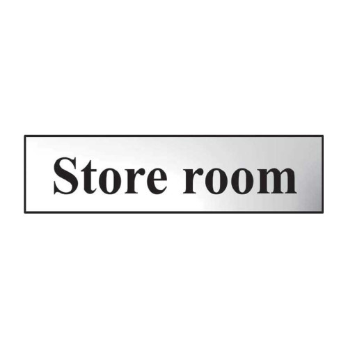 Store Room' Sign, Chrome Effect, Self-Adhesive PP (200mm x 50mm)