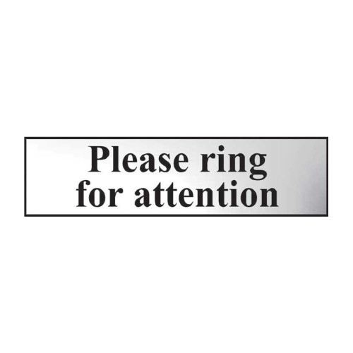 Please Ring For Attention' Sign, Chrome Effect, Self-Adhesive PP (200mm x 50mm)