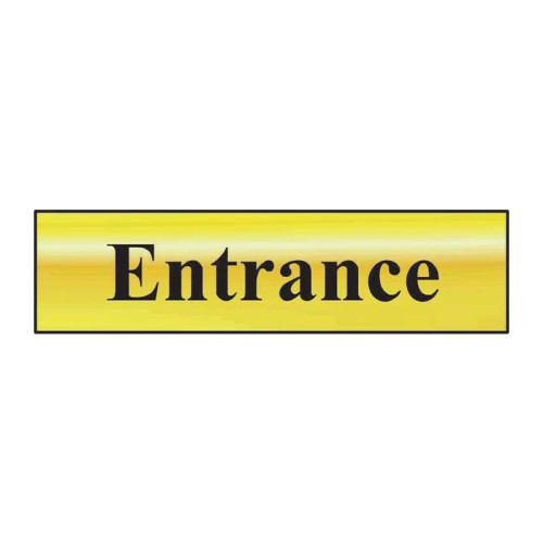 Entrance' Sign, Polished Gold Effect, Self-Adhesive PP (200mm x 50mm)