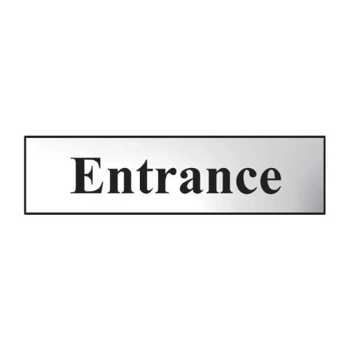Entrance' Sign, Chrome Effect, Self-Adhesive PP (200mm x 50mm)