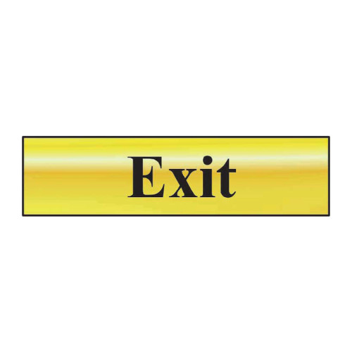 Exit' Sign, Polished Gold Effect, Self-Adhesive PP (200mm x 50mm)