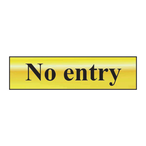 No Entry' Sign, Polished Gold Effect, Self-Adhesive PP (200mm x 50mm)