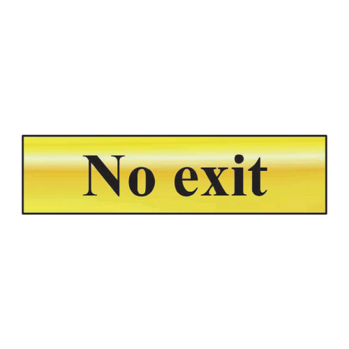 No Exit' Sign, Polished Gold Effect, Self-Adhesive PP (200mm x 50mm)