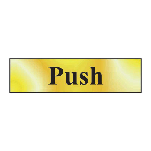 Push' Sign, Polished Gold Effect, Self-Adhesive PP (200mm x 50mm)