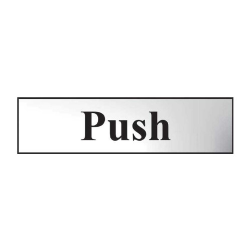 Push' Sign, Chrome Effect, Self-Adhesive PP (200mm x 50mm)