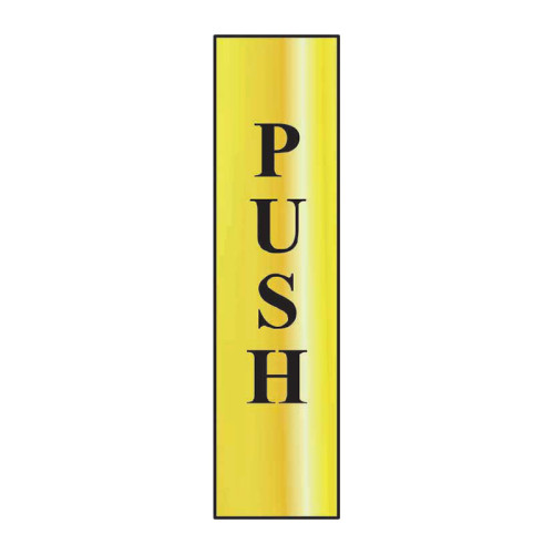 Push (Vertical)' Sign, Polished Gold Effect, Self-Adhesive PP (200mm x 50mm)