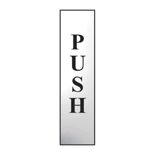 Push (Vertical)' Sign, Chrome Effect, Self-Adhesive PP (200mm x 50mm)