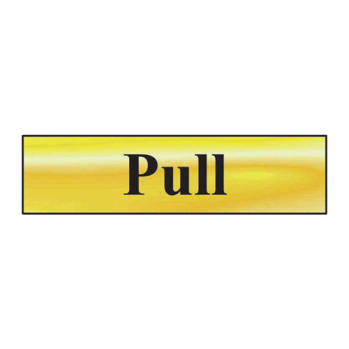 Pull' Sign, Polished Gold Effect, Self-Adhesive PP (200mm x 50mm)