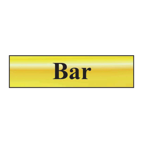 Bar' Sign, Polished Gold Effect, Self-Adhesive PP (200mm x 50mm)