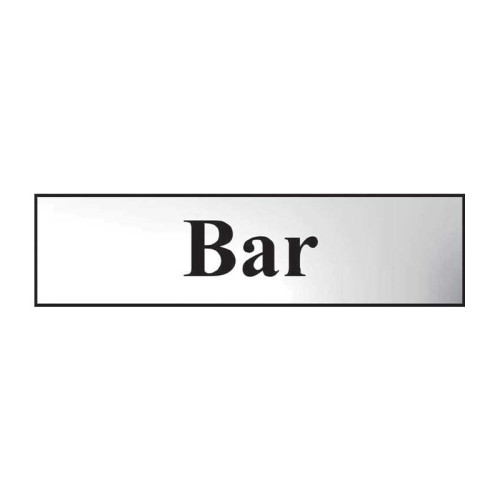Bar' Sign, Chrome Effect, Self-Adhesive PP (200mm x 50mm)