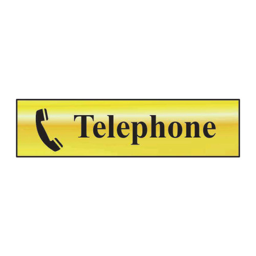 Telephone' Sign, Polished Gold Effect, Self-Adhesive PP (200mm x 50mm)