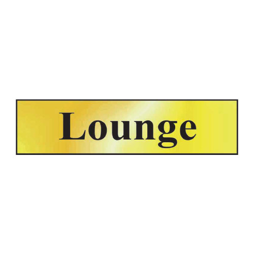 Lounge' Sign, Polished Gold Effect, Self-Adhesive PP (200mm x 50mm)