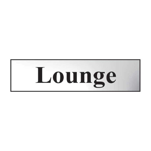 Lounge' Sign, Chrome Effect, Self-Adhesive PP (200mm x 50mm)