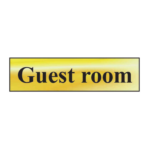 Guest Room' Sign, Polished Gold Effect, Self-Adhesive PP (200mm x 50mm)