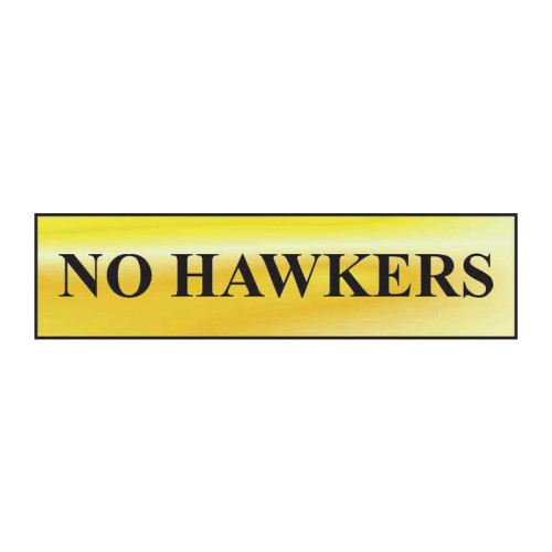 No Hawkers' Sign, Polished Gold Effect, Self-Adhesive PP (200mm x 50mm)