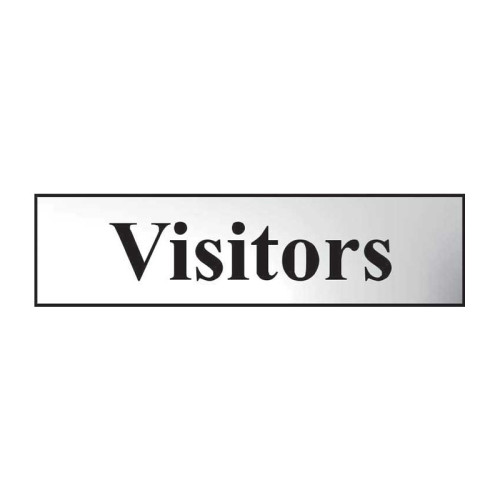Visitors' Sign, Chrome Effect, Self-Adhesive PP (200mm x 50mm)