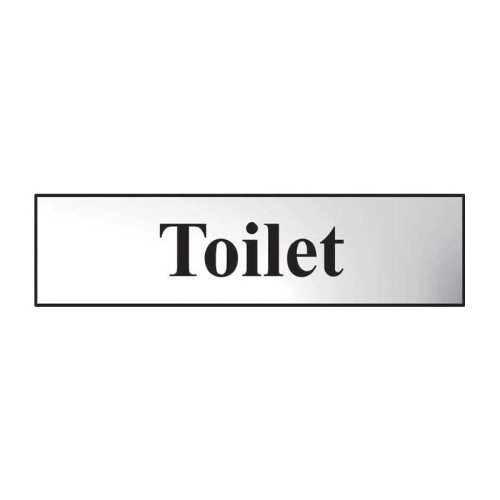 Toilet' Sign, Chrome Effect, Self-Adhesive PP (200mm x 50mm)