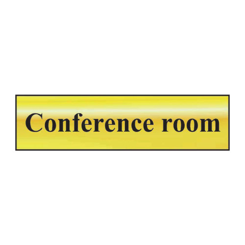Conference Room' Sign, Polished Gold Effect, Self-Adhesive PP (200mm x 50mm)