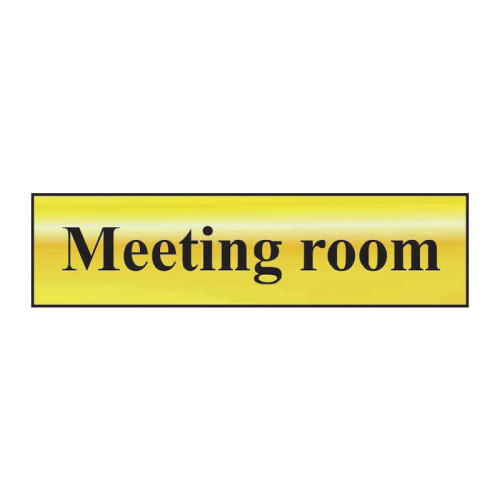 Meeting Room' Sign, Polished Gold Effect, Self-Adhesive PP (200mm x 50mm)