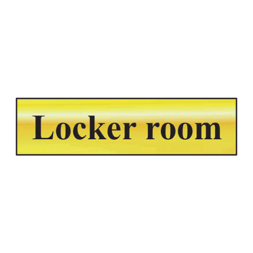 Locker Room' Sign, Polished Gold Effect, Self-Adhesive PP (200mm x 50mm)