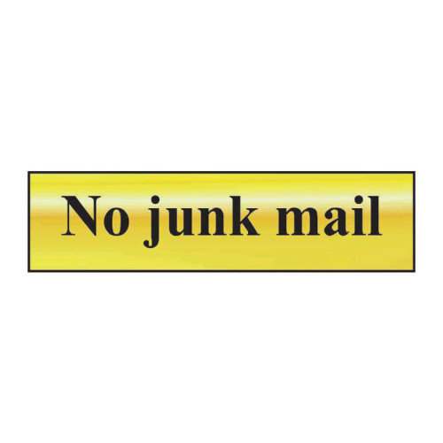 No Junk Mail' Sign, Polished Gold Effect, Self-Adhesive PP (200mm x 50mm)