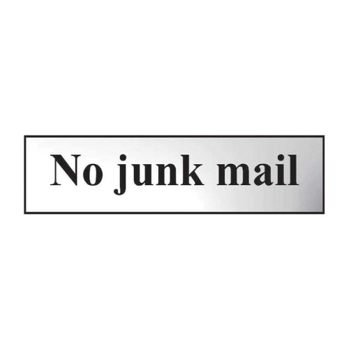 No Junk Mail' Sign, Chrome Effect, Self-Adhesive PP (200mm x 50mm)
