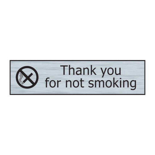 Thank You For Not Smoking' Sign, Stainless Steel Effect, Self-Adhesive PP (200mm x 50mm)