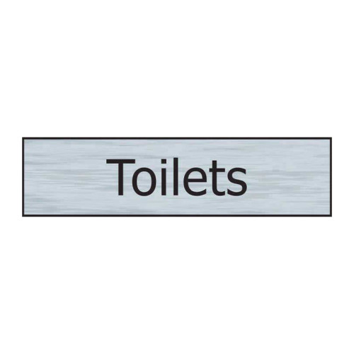Toilets' Sign, Stainless Steel Effect, Self-Adhesive PP (200mm x 50mm)