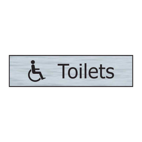 Toilets (Disabled Symbol)' Sign, Stainless Steel Effect, Self-Adhesive PP (200mm x 50mm)