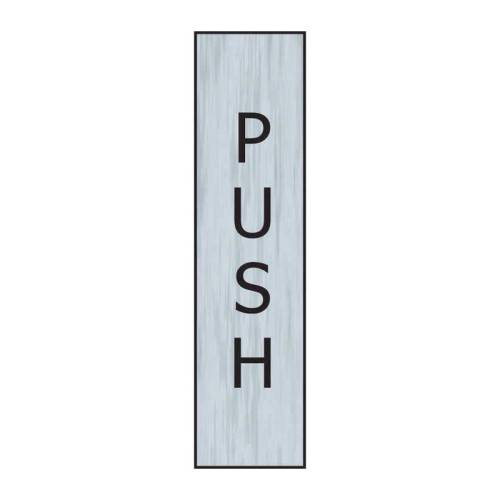 Push (Vertical)' Sign, Stainless Steel Effect, Self-Adhesive PP (200mm x 50mm)