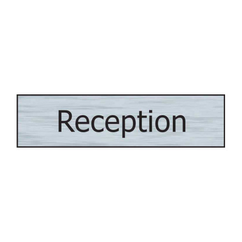 Reception' Sign, Stainless Steel Effect, Self-Adhesive PP (200mm x 50mm)