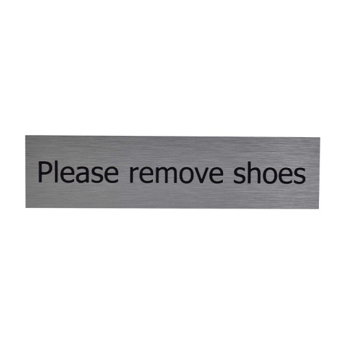 Please Remove Shoes' Sign, Stainless Steel Effect, Self-Adhesive PP (200mm x 50mm)