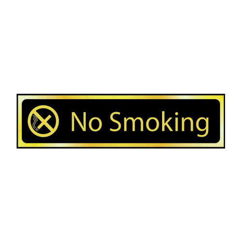 No Smoking' Sign, Black And Polished Gold Effect, Self-Adhesive PP (200mm x 50mm)