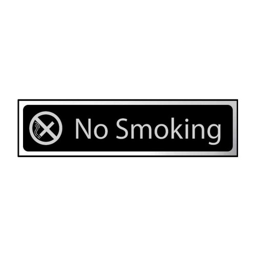 No Smoking' Sign, Black And Polished Chrome Effect, Self-Adhesive PP (200mm x 50mm)