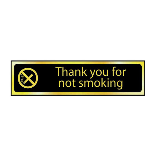 Thank You For Not Smoking' Sign, Black And Polished Gold Effect, Self-Adhesive PP (200mm x 50mm)
