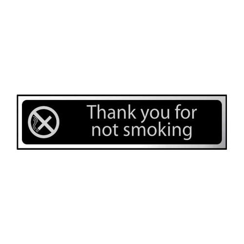 Thank You For Not Smoking' Sign, Black And Polished Chrome Effect, Self-Adhesive PP (200mm x 50mm)