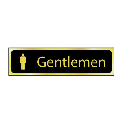 Gentlemen' Sign, Black And Polished Gold Effect, Self-Adhesive PP (200mm x 50mm)