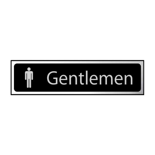 'Gentlemen' Sign, Black And Polished Chrome Effect (200mm x 50mm)