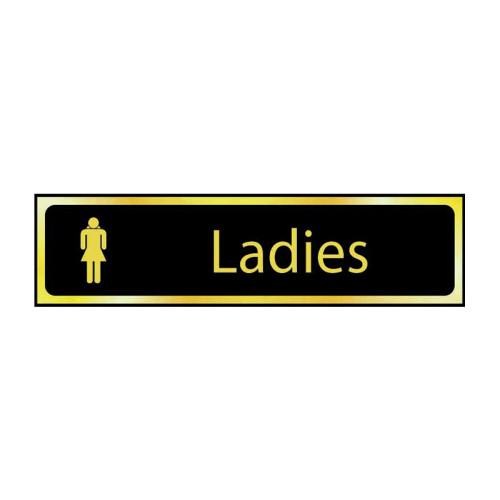 Ladies' Sign, Black And Polished Gold Effect, Self-Adhesive PP (200mm x 50mm)