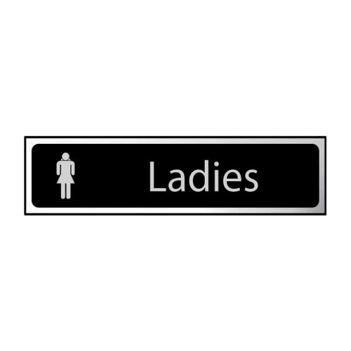 Ladies' Sign, Black And Polished Chrome Effect, Self-Adhesive PP (200mm x 50mm)