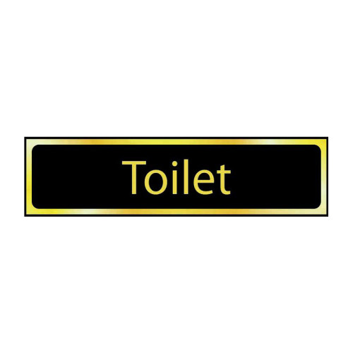 Toilet' Sign, Black And Polished Gold Effect, Self-Adhesive PP (200mm x 50mm)