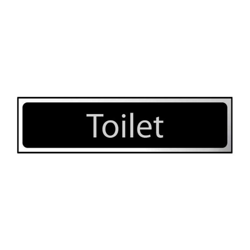 Toilet' Sign, Black And Polished Chrome Effect, Self-Adhesive PP (200mm x 50mm)