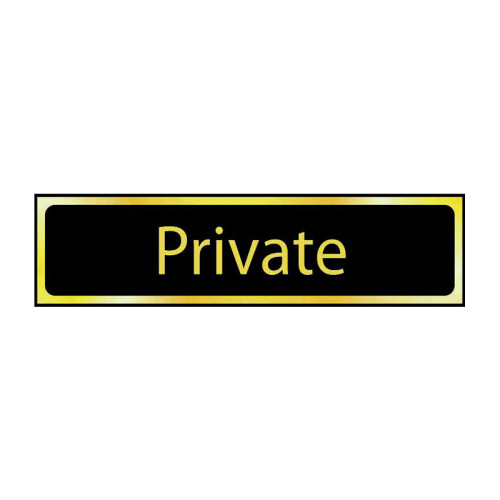 Private' Sign, Black And Polished Gold Effect, Self-Adhesive PP (200mm x 50mm)