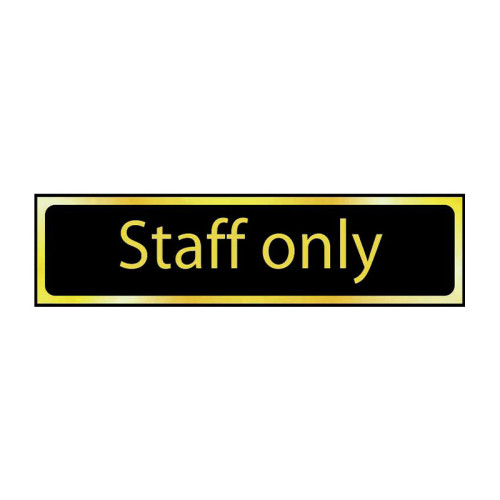 Staff Only' Sign, Black And Polished Gold Effect, Self-Adhesive PP (200mm x 50mm)