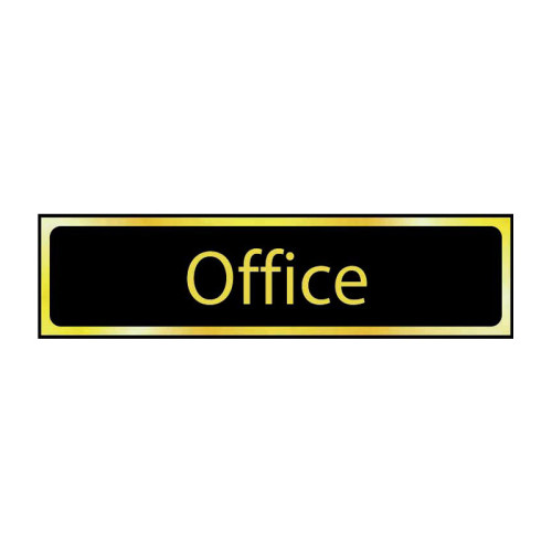 Office' Sign, Black And Polished Gold Effect, Self-Adhesive PP (200mm x 50mm)