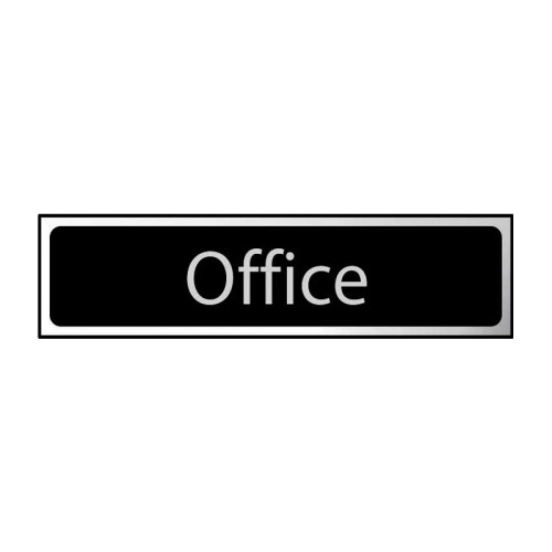 Office' Sign, Black And Polished Chrome Effect, Self-Adhesive PP (200mm x 50mm)